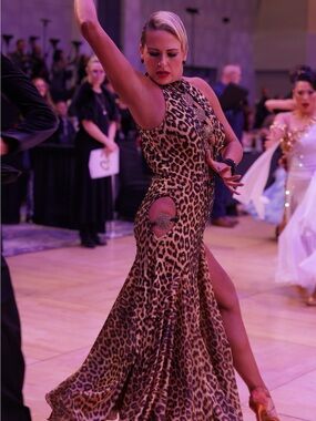 Dore Designs Leopard Print Halter Smooth Competition Dress
